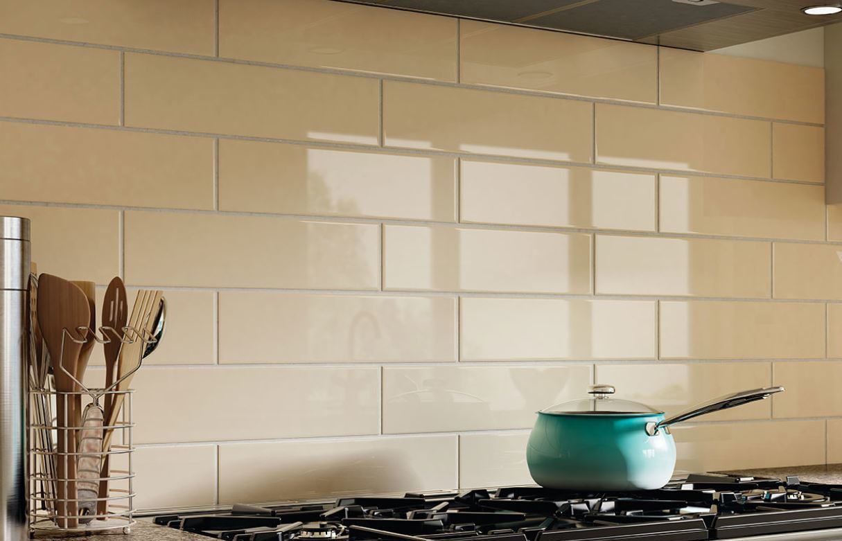 Cream Heavy Bevel Subway Tile Polished available at Custom Home Interiors! 