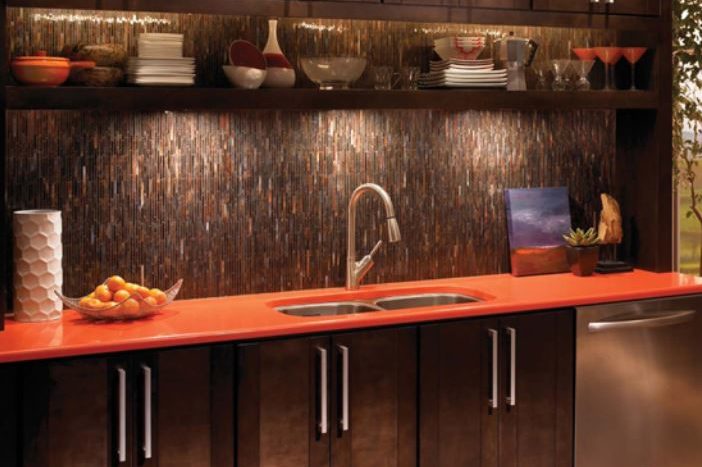 Copper Rust Canyon Vertical Glass Bars Mosaic Tiles available at Custom Home Interiors! 