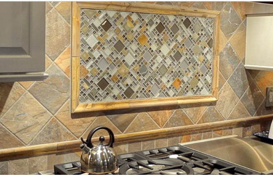 Glass and Slate Blend Mosaic available at Custom Home Interiors! 