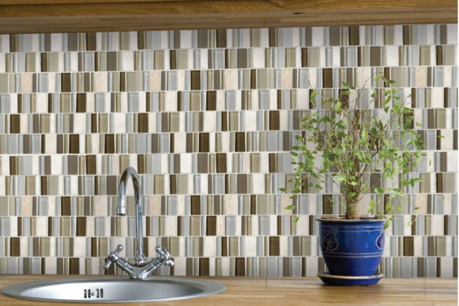 The Funky Monkey Neutralrama Glass and Stone Mosaic available at Custom Home Interiors! 