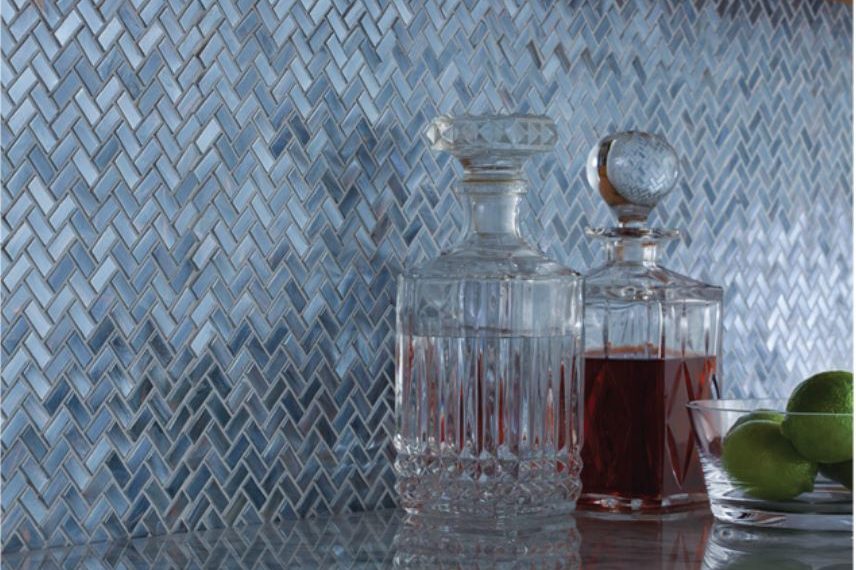 Where the River Flows Chevron Blue Glass Mosaic available at Custom Home Interiors!