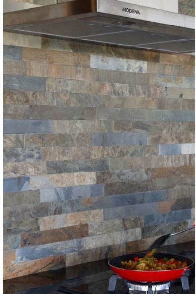 Earth Cut Natural Multicolored Slate Stone Subway Tiles at Custom Home Interiors 