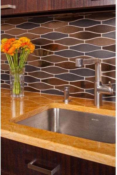 Copper and Black Vase Shaped Mosaics at Custom Home Interiors 