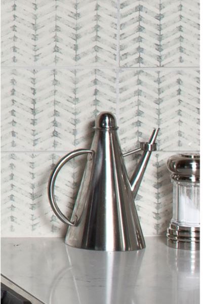 Rustic Stamped Clay Square Tiles with Chevron at Custom Home Interiors 