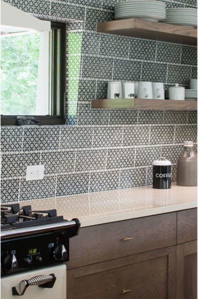 Petite Patterned Subway Tile with Black and White at Custom Home Interiors 