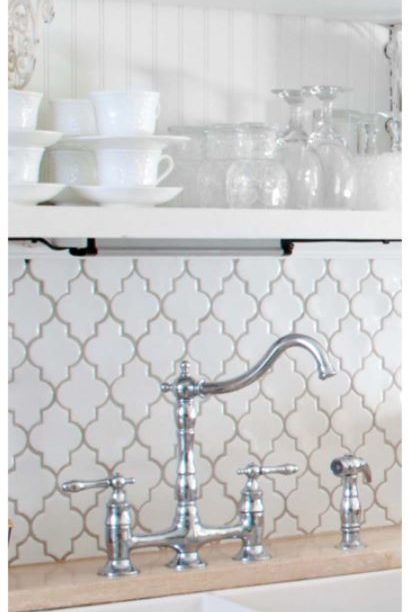 Heavy Bevel Arabesque Gloss White Mosaic at Custom Home Interiors 